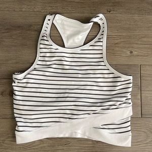 White and Black Striped Cropped Sports Bra